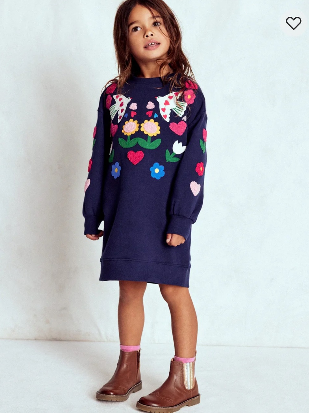 Mini Boden Ami Relaxed Sweatshirt Dress In College Navy Birds
